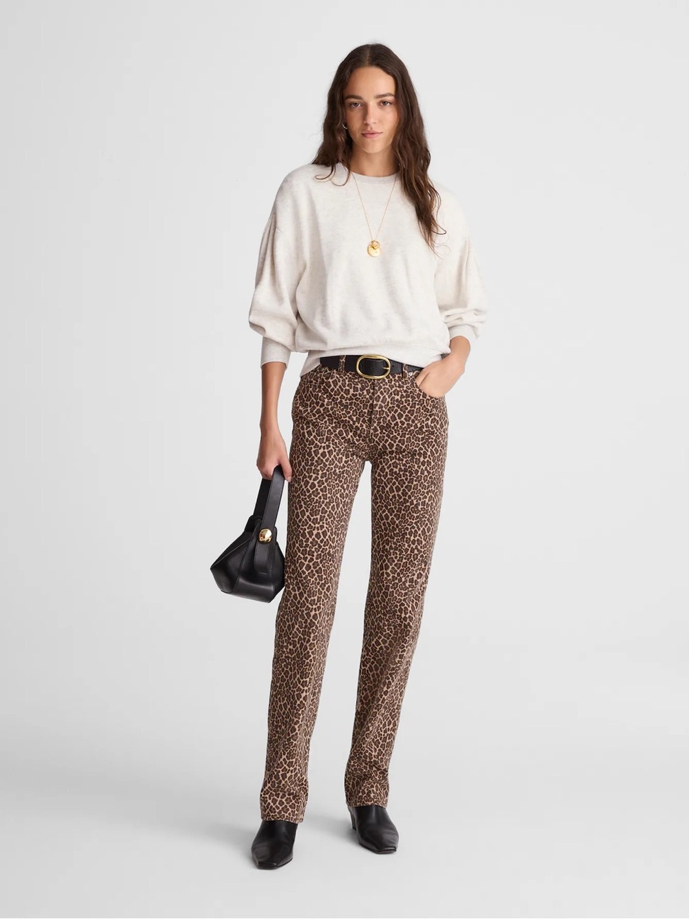 Madewell The Longline Straight Jean Leopard Print Dark Mocha Size 29